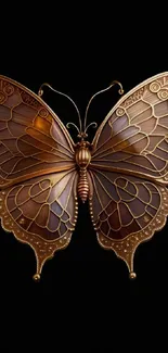 Copper butterfly design on black background wallpaper.