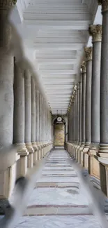 Elegant architectural corridor with stone columns.