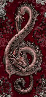 Elegant crimson dragon design on mobile wallpaper.