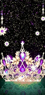 Elegant crown with purple jewels and floral detail on dark wallpaper.