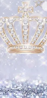 Elegant crown on a sparkling silver background wallpaper.