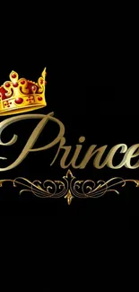 Elegant prince wallpaper with a golden crown on black background.