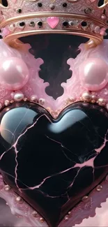 Crowned heart with pearls and pink detailing on wallpaper