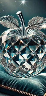 Crystal apple on luxurious teal velvet