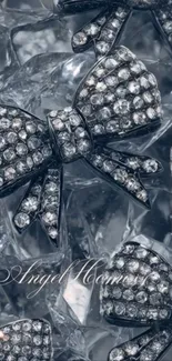 Elegant wallpaper with crystal bows on a shimmering background.