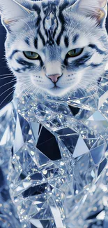 Silver crystal cat with artistic design.
