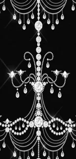 Elegant crystal chandelier design on black background wallpaper.