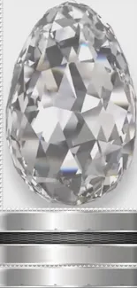 A sparkling crystal diamond on a silver metallic background.