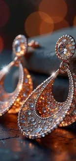 Elegant crystal earrings on a dark background