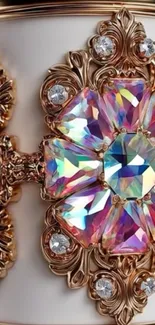 Ornate gold and crystal floral design mobile wallpaper.