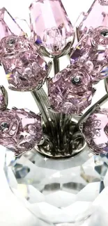 Crystal vase with pink sculpture flowers art.