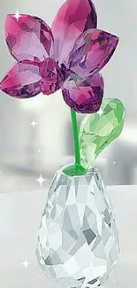 Mobile wallpaper featuring a purple crystal flower in a glass vase.