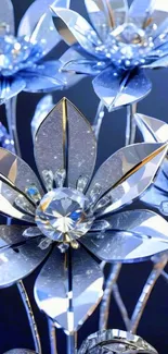 Elegant blue and silver crystal flower design wallpaper.