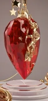 Red crystal heart with golden accents and star mounts.