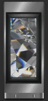 Crystal-themed mobile wallpaper with geometric design in gray tones.
