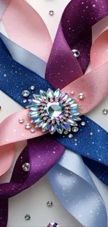 Crystal adorned ribbons in purple hues.
