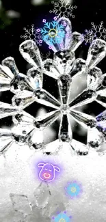 Intricate crystal snowflakes on snow, perfect for a winter-themed wallpaper.