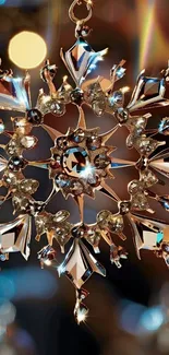 A detailed crystal snowflake design with shimmering elements.