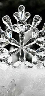 Crystal snowflake on snowy background, elegant design.