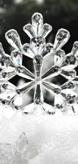 Intricate crystal snowflakes on a snowy backdrop, perfect for winter-themed wallpaper.