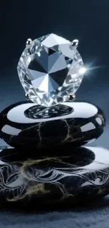 Stack of polished stones with a crystal on top