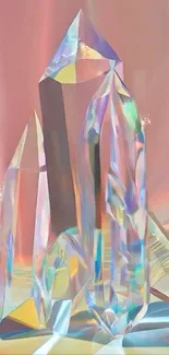 Iridescent crystal structures on pastel background.