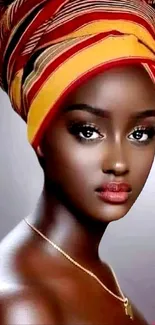 Elegant portrait wallpaper with vibrant head wrap.