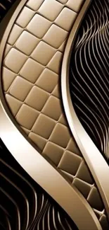 Elegant bronze curved abstract wallpaper design.