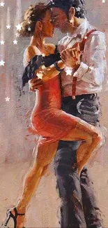 Couple in an elegant dance on textured abstract background.