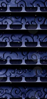 Dark blue textured wallpaper with swirls.