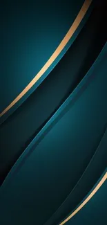 Teal and gold elegant wallpaper with sleek curves.