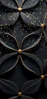 Elegant black and gold floral wallpaper pattern with intricate design.