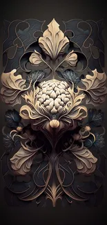 Ornate dark floral wallpaper design