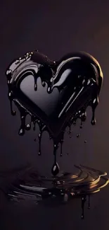 Dark glossy heart dripping on a black background.