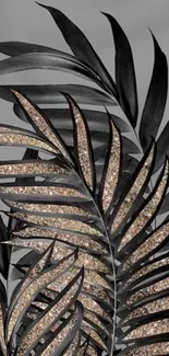 Elegant dark wallpaper with shimmering leaf design.