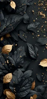 Black leaves with gold accents on a dark background.