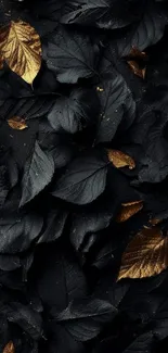 Dark and golden leaves create an elegant mobile wallpaper design.