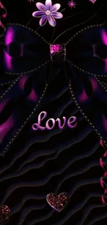 Dark mobile wallpaper with a purple bow and love theme.
