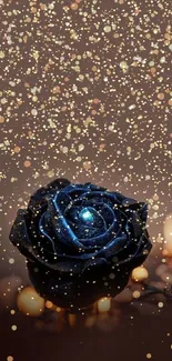 Dark blue rose with bokeh background.