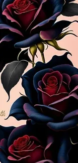 Artistic dark roses with intricate design on phone wallpaper.