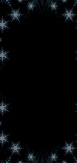 Elegant dark snowflake mobile wallpaper with blue and black theme.