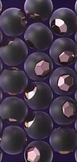 Dark spheres with metallic reflections on a purple background.