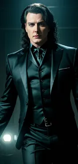 Man in dark elegant suit, mobile wallpaper style.