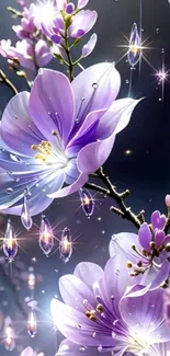 Elegant dewy purple flowers with sparkling droplets.