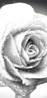 Monochrome rose with dewdrops mobile wallpaper.