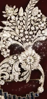 Elegant diamond brooch on maroon background wallpaper.