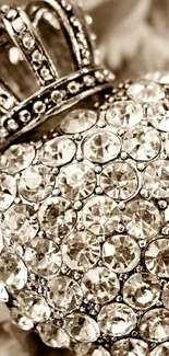 Diamond-encrusted crown on sepia wallpaper background.