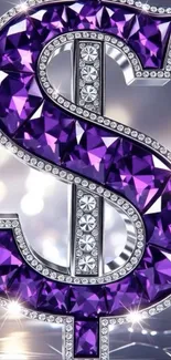 Purple diamond dollar sign wallpaper with sparkling accents.