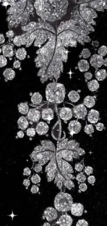 Diamond floral design wallpaper on black background, exuding luxury.