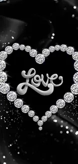 Diamond heart wallpaper with love inscription.